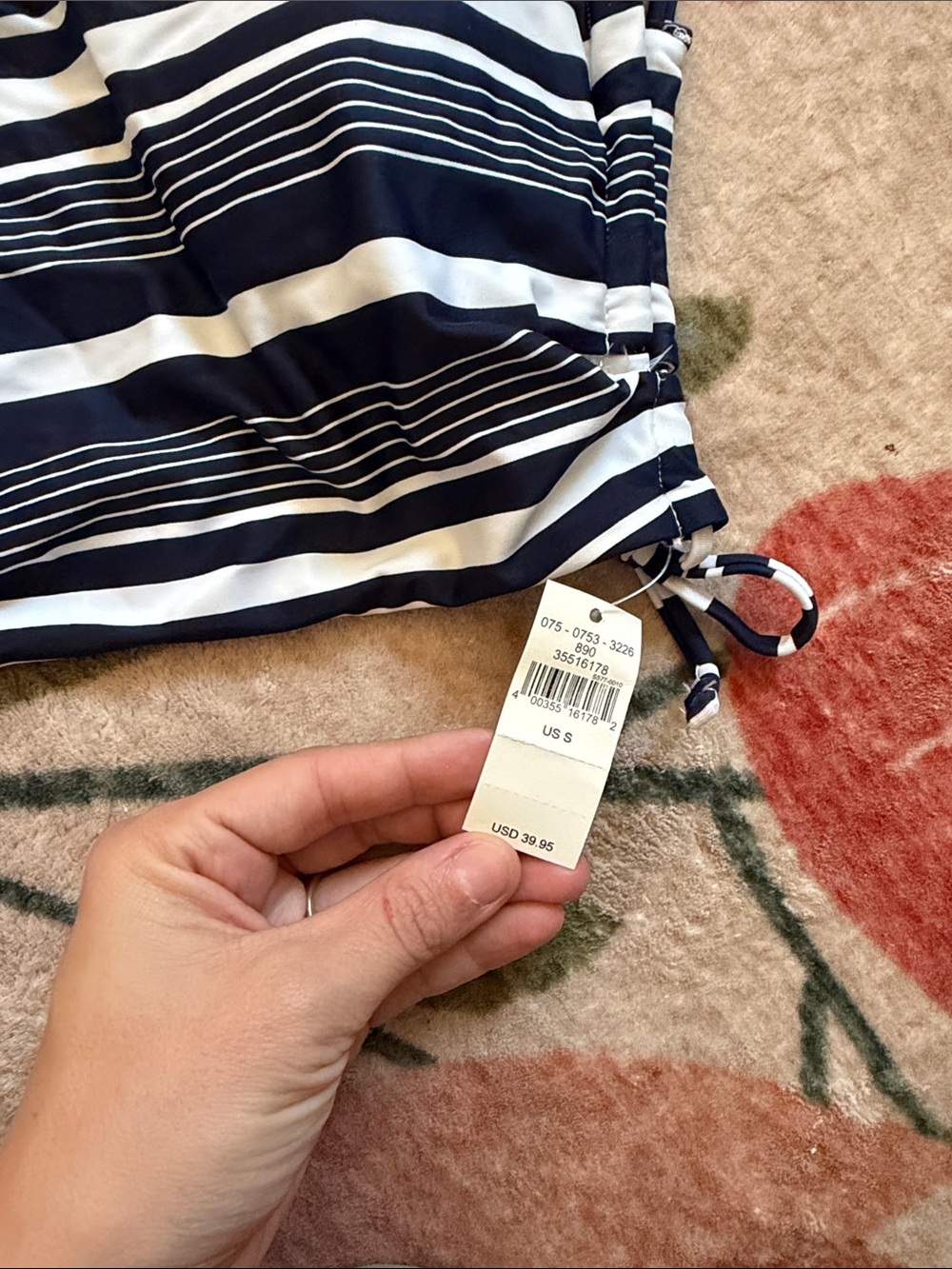 Aerie NWT stripe navy white scoop padded open side swim top small - Picture 2 of 4